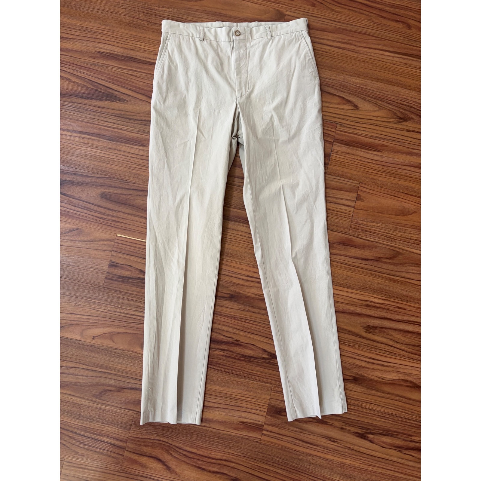 Hardwick King Cotton Khakis Mens 34 Long Beige Tessuti Di Sondrio Italian Fabric